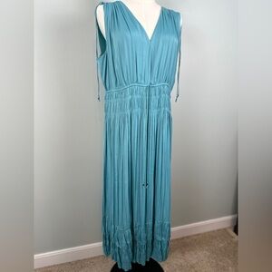 White House Black Market women’s midi crinkle dress. Aqua blue, size Large